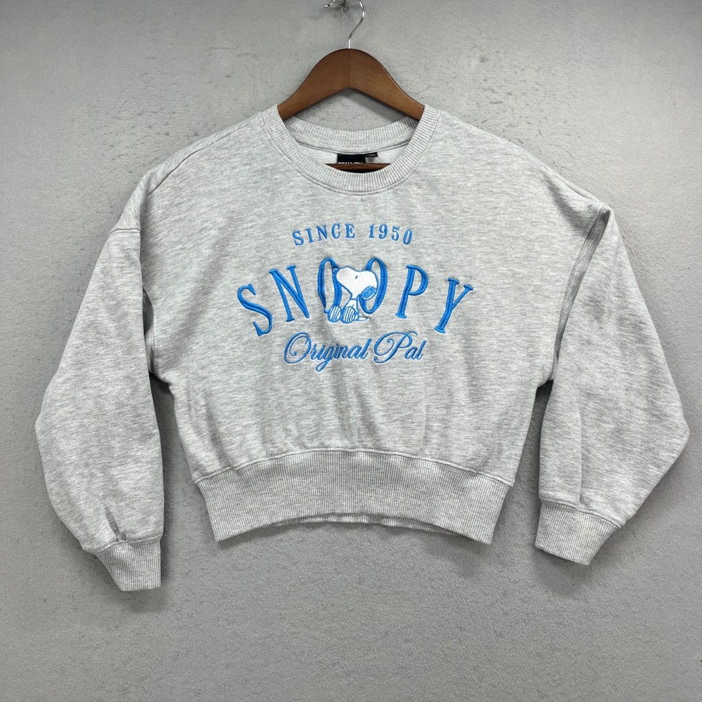 Peanuts Snoopy Sweatshirt Womens Small Gray Original Pal Embroidered Streetwear